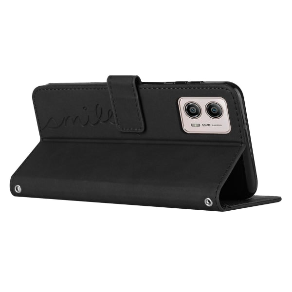 För Motorola Moto G53 5g / G13 4g / G23 4g Hjärtformad cover Stativ Case Telefonläderfodral med rem Black