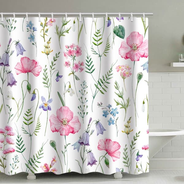 Duschdraperi - 90x180 cm - Akvarellblommor/tropiska blad - Polyester - Mögelresistent & vattentätt
