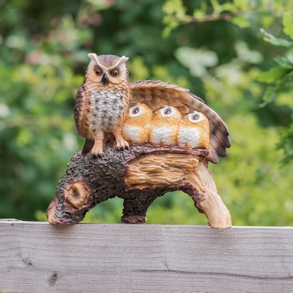 Solcelleugle Familie Lys Mor Barn Vinge Log Statue Figur LED-lys til Udendørsdekorationer