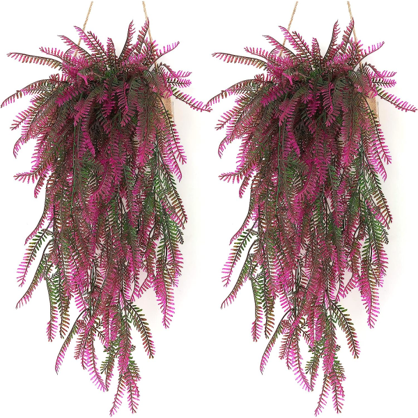 2 stykker, lila, konstgjord ormbunkeväxt falska växter Deco konstgjorda utomhusväxter for fest, bröllop, kök, hage, kontorsdekoration CDQ
