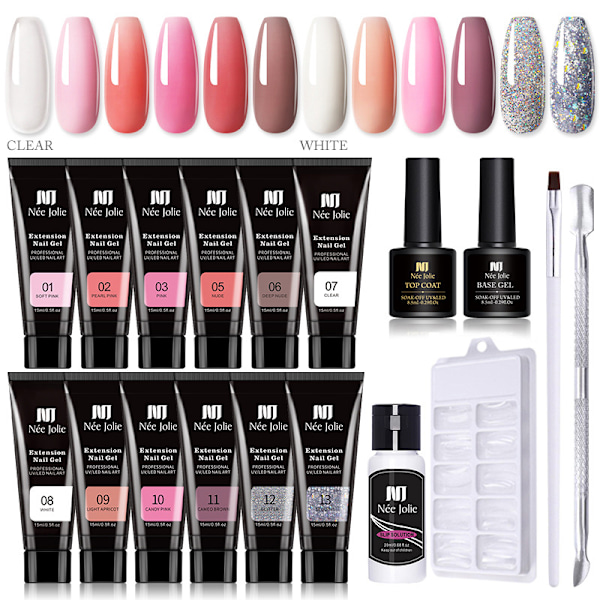 Nagelförlängningsgelset Naglar Nagelkit Nagelfärgsgel med toppbaslack Naglar Set/ Kit Nagelmanikyr Salongset E