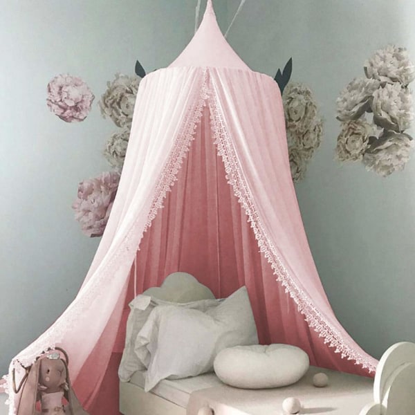 Sänghimmel for barn, rund kupol, rosa