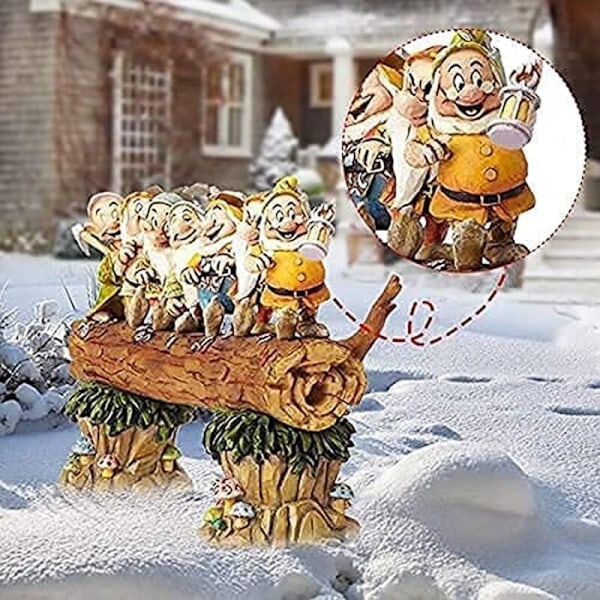 Sju dvergtrær dekorerer hagen, sju dverger miniatyr harpiksstatue, eventyrhagetilbehør utendørs barnegaver harpiksfigurer