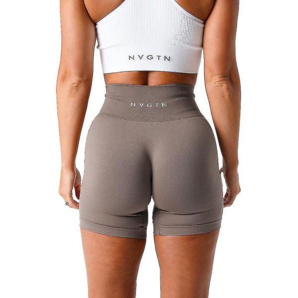 Nvgtn Spandex Solid Seamless Shorts Kvinnor Mjuk träningstights Fitness Outfits Yogabyxor Gym Wear Taupe szq