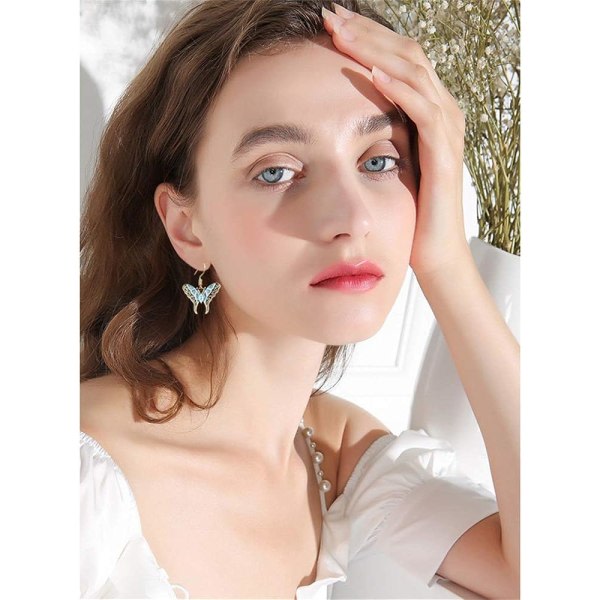 Heyone Boho Chic Emalj Silver Blå Monark Butterfly Drop örhängen Mode Unikt Statement Dangle örhängen för kvinnor Smycken Present