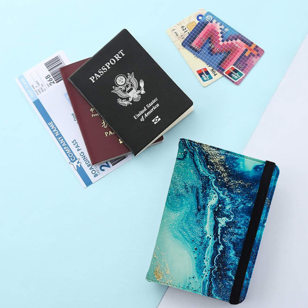 Cover, Pu-läder etui Organizer for pass, kreditkort, boardingkort (plånbok+tagg) blå 13,7*10,5cm