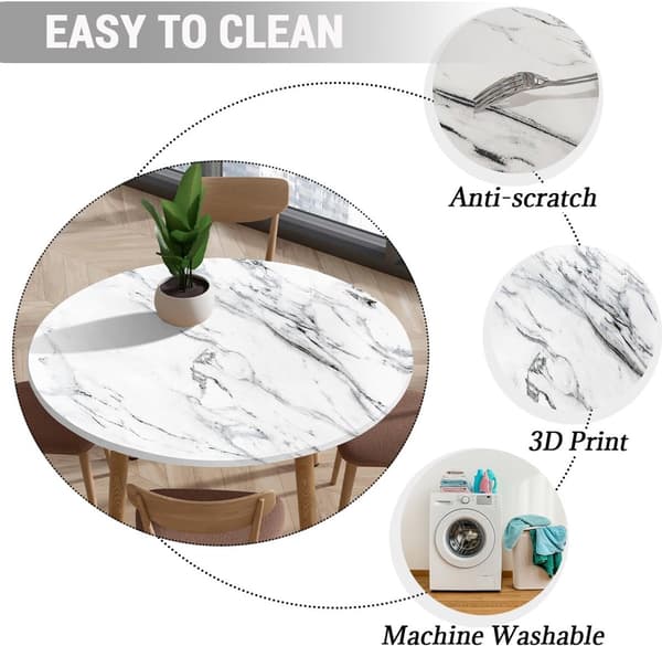 Rund duk med elastisk kant, sklisikker vaskbar polyester-spandex for hjem, restauranter og utendørs servering, stein, 120 cm