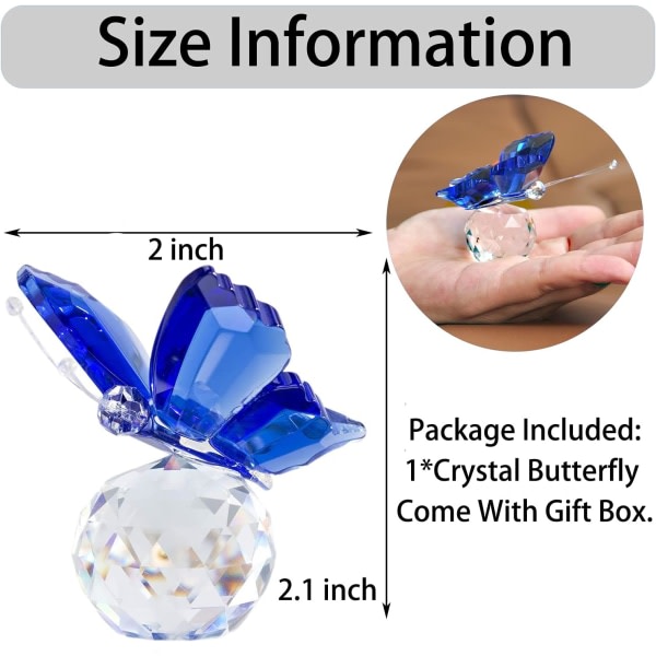 CDQ Kristall flygande fjäril med kristallkula bas Samlarobjekt djurstaty prydnadsfigur for julklapp (blå)