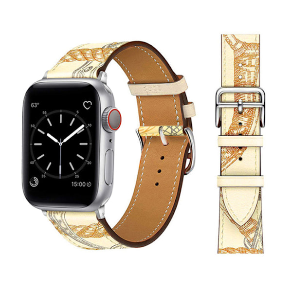 Läderarmband för Apple Watch band 44mm 45mm 42mm 41mm 40mm 38mm Single Tour klockarmband armband iWatch serie 3 4 5 6 SE 7 band 17 vit full print 17 white full print For 42mm 44mm 45mm