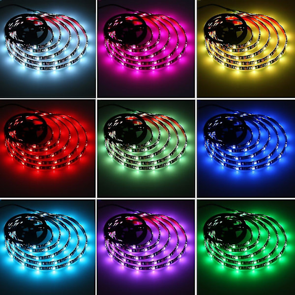 Farveskiftende USB RGB LED-strip, LED-lys med fjernbetjening til boligindretning, TV-baggrundsbelysning (5 m) Ikke-vandtæt