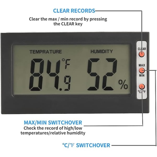 Digital LCD-hygrometer Inomhustermometer Multifunktionsmonitor Temp Fuktighetsmätare Monitor För kontor Sovrum Vardagsrum Växthusodling (1 st zdq