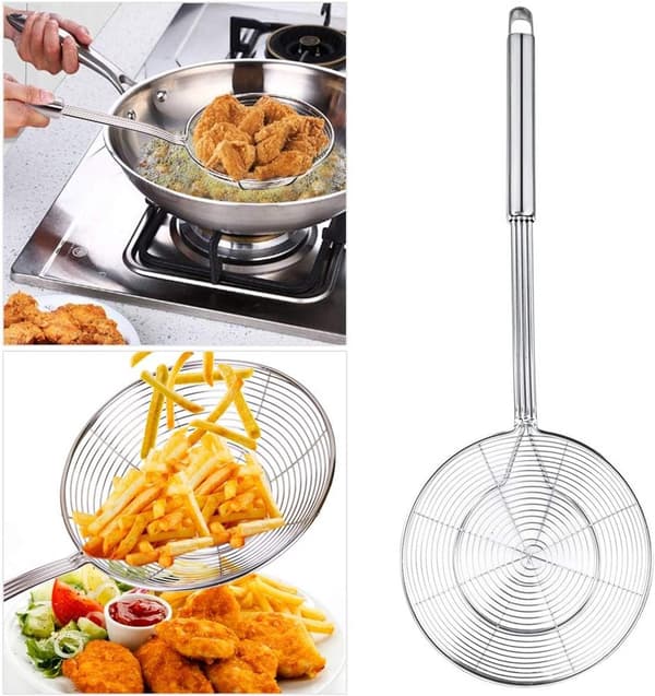 Hullsleiv, 304 rustfritt ståltrådsil, tåler oppvaskmaskin, for steking av pasta, grønnsaker og poteter, sølv