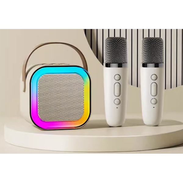 Karaokemaskine til børn og voksne, bærbar Bluetooth Mini Karaoke Mikrofon Sang højttaler med 2 mikrofoner og lys, legetøj white