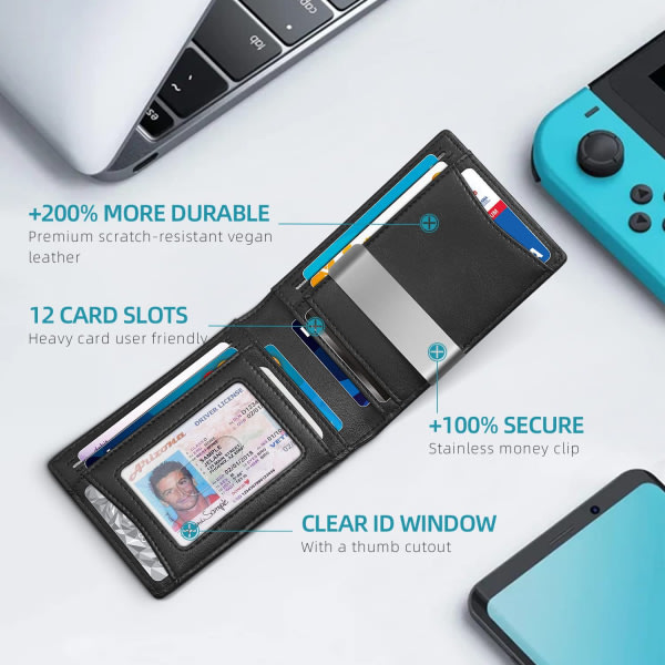 Mäns ultratunn plånbok med stor kapacitet, blockerande kolfiber blue