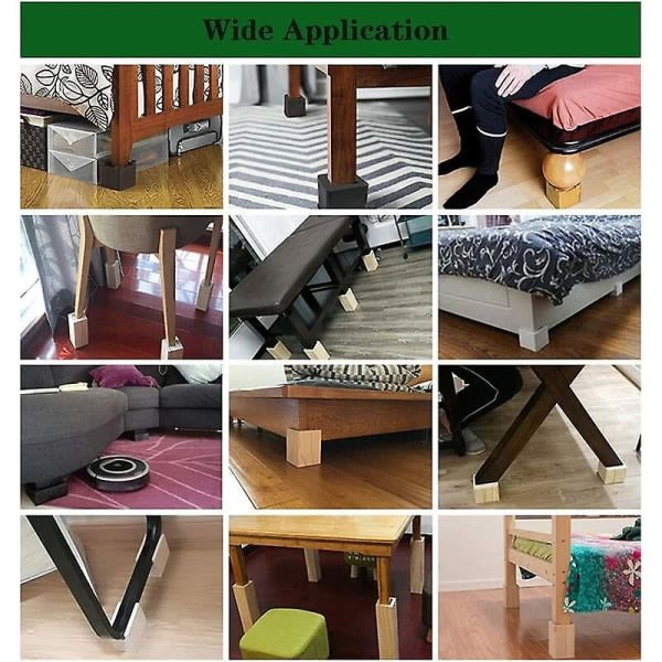 Sett med 4 möbelforhöjare Tremøbler Risers, bordssäng stigarmöbler Benlyft fötter opp for bordssäng (størrelse 5x5x5cm) null ingen