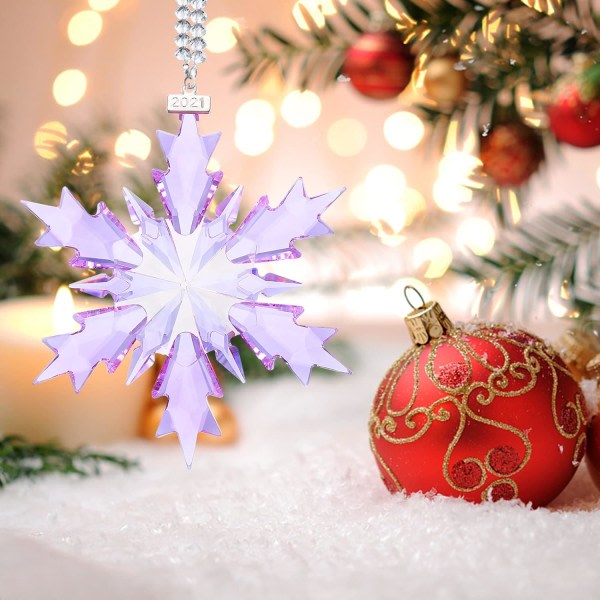 Heyone 2021 årlige Snowflake Crystal Juledekorasjoner (lilla)