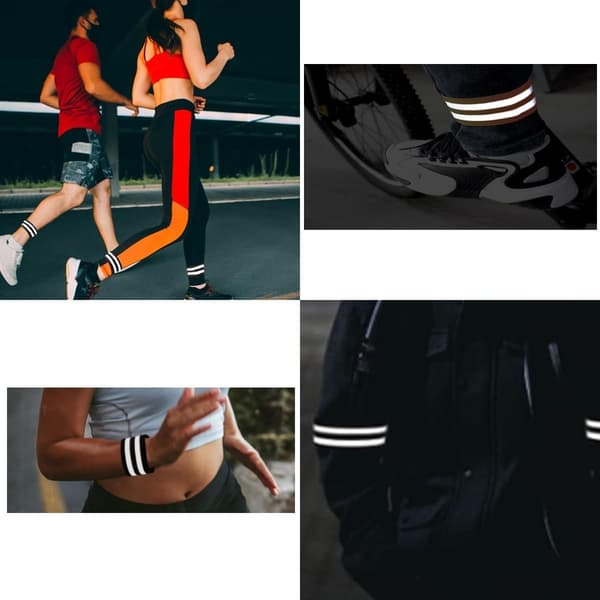 Reflekterande ankelband för cykling, löpning och jogging, elastiska byxklämmor med hög synlighet och kardborrestängning för säkerhet i mörker, svarta, 2-pack
