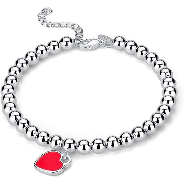 CDQ S925 Sterling sølv armbånd Runda pärlor med hjertebakande kærlighed i form af pärla Buddha（rød） rød