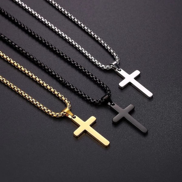 Kors Halsband Män Rostfritt Stål Silver Svart Guld Lager Rep Kedja Kors Hänge