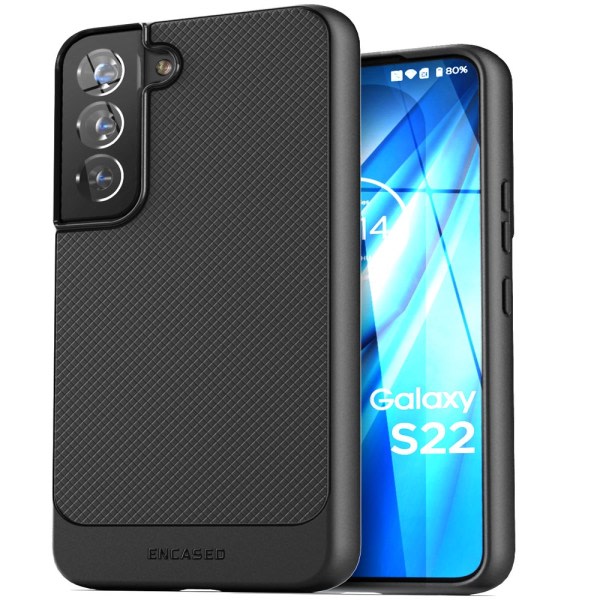 Inkapslad tunn rustning designad for Samsung Galaxy S22 deksel, Slim Fit telefondeksel med hölster (mattsvart)
