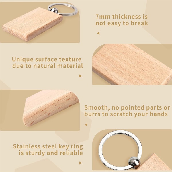 6 stk Uferdige Tre Nøkkelringer for DIY Gaver & Håndverk