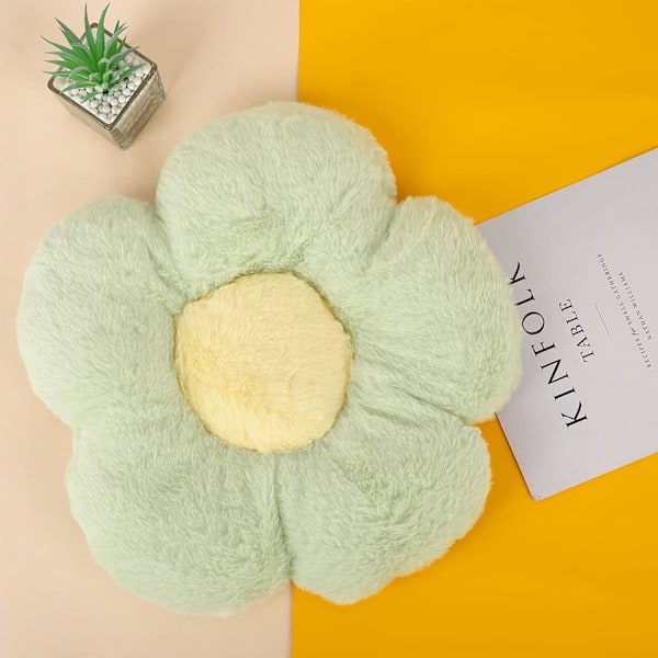 2 stk Blomster Gulvpute, Blomsterformet Plysjpute Stol Sittepute, Myk Blomsterpute hvit grønn + grønn gul white green + green yellow 50cm