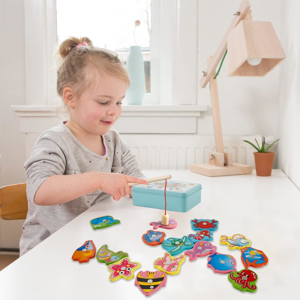 Träleksaker Fiskespel, Montessori-spel för barn 2 år