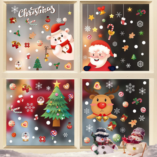 CDQ Christmas Window Clings Santa Snowflake Snowman Elk (242PCS)