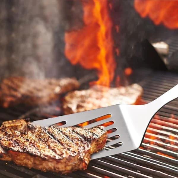 Metallspatelsett SUS304 rustfritt stål flat topp grillspatel og hullspatel for matlaging 10 tommer