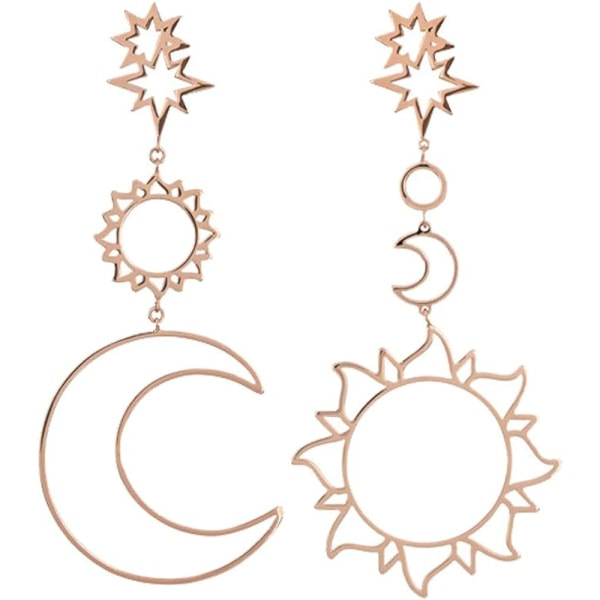Heyone Boho Asymmetrisk Hollow Star Sun Moon Drop Hängande Dingle Örhängen för tjejer