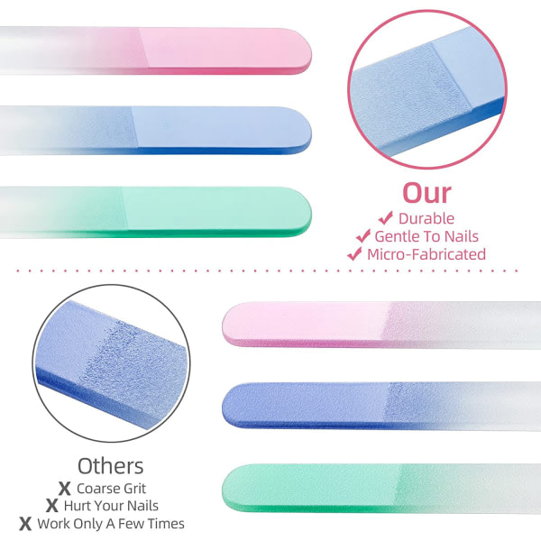 3 stk 14cm neglefiler, glas neglefiler i tube