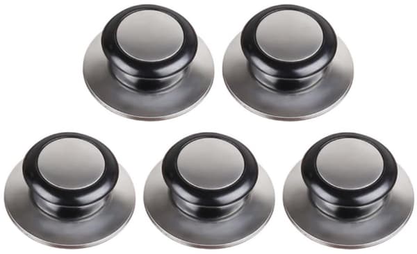 Grydelågsknopper 5-pak - Universal 5-12 mm - 5,8x2,3 cm - Sølv/sort - Erstatningshåndtag til låg