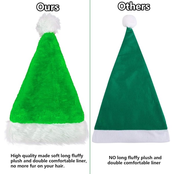 Heyone 3-pak nissehuer til voksne Julehue Traditionel grøn og hvid plys julemandshue til julefest