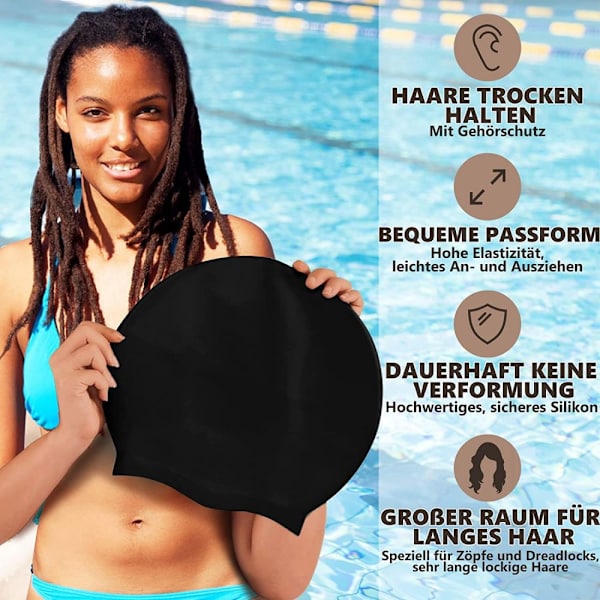 Ekstra stor badehætte til langt hår - badehætte til dreadlocks Antal: 1 & 15,69