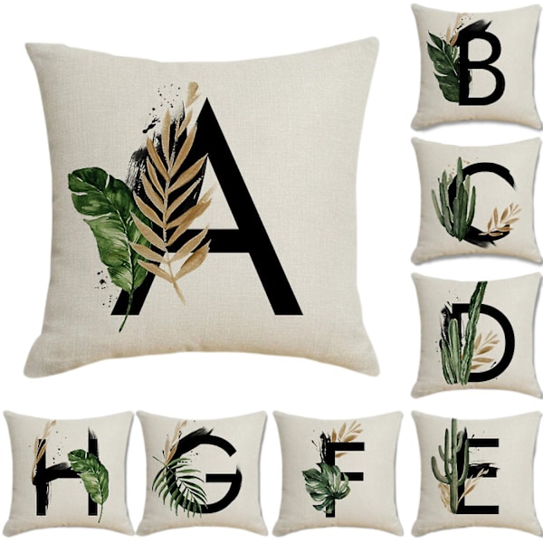 Engelsk alfabet Putetrekk Plante Bomull Lin Putetrekk For Sofa Seng Hjem Dekor 18 X 18 Tommer Bokstav W