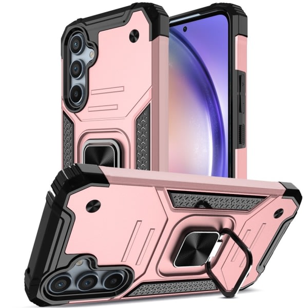 Elegant Choise case med ringställ för Samsung Galaxy A54 5G Stötsäkert Heavy Duty- cover, svart rosa