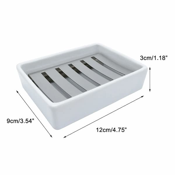Ceramic Stainless Steel Soap Dish, Soap Holder for Bathroom and Shower, Double Layer Draining Soap Box