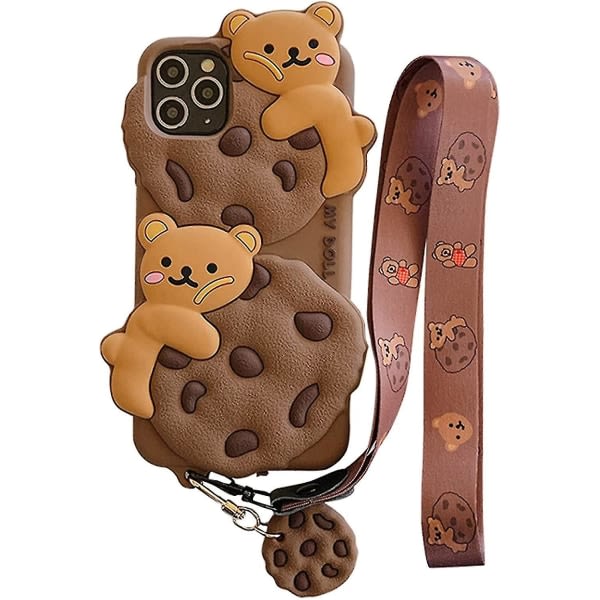 Case För Iphone 12mini Case Söt Med Nyckelring Kawaii Telefonfodral 3d Cartoon Bear Cookie Iphone Case Mjukt Silikon Stötsäkert Protec null none