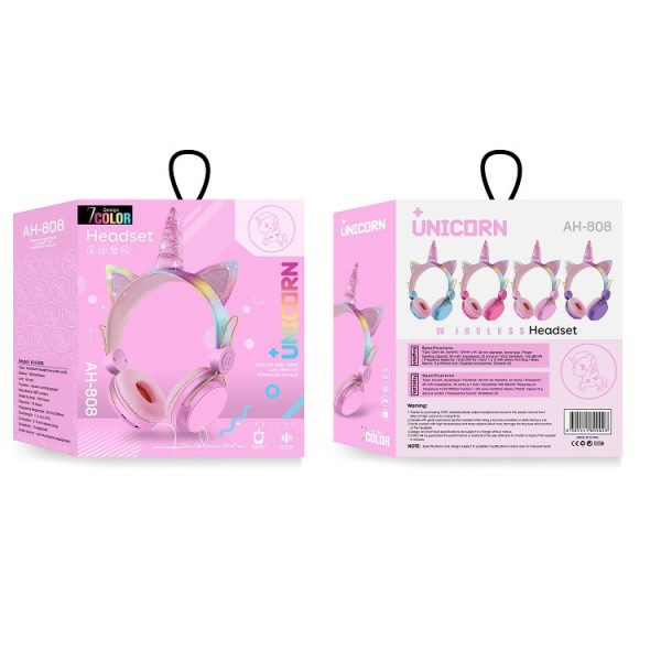 Bluetooth-hørlurar til barn for flickor Barn-tonåringer, LED-lys med trådløst/kabelläge for flickor med inbygning rosröd