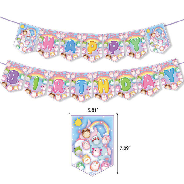 Squishmallows-teemainen syntymäpäiväjuhlan koriste plyysilelut lelulippu kakkukoriste ilmapallosetti