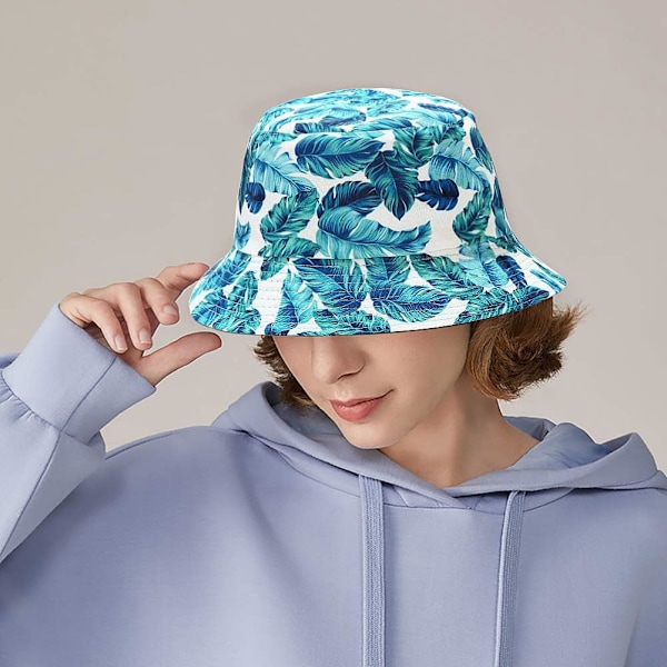 Söt bucket hat strand fiskarhattar för kvinnor, vändbar dubbelsidig användning Banana Leaf