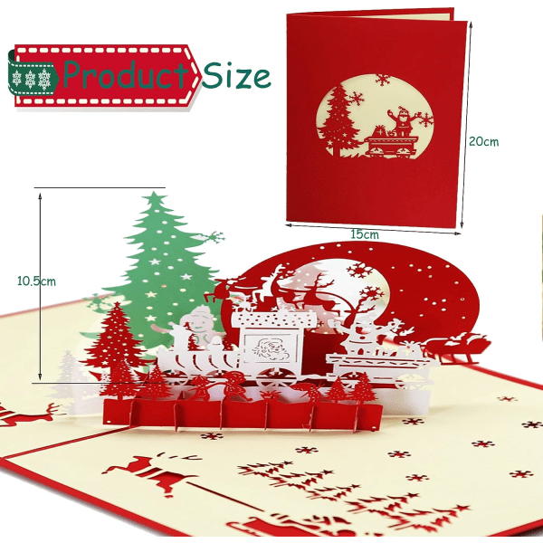 CDQ 3D Pop Up julkort med smukke papirklipp, jultomten träd ren bedste gave