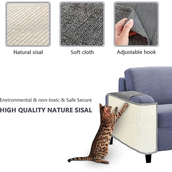 Kattklorebeskytter for sofa, katteklorematte med naturlig sisal for møbelbeskyttelse mot katter, kloremattedeksel for sofastol, sofabeskytter