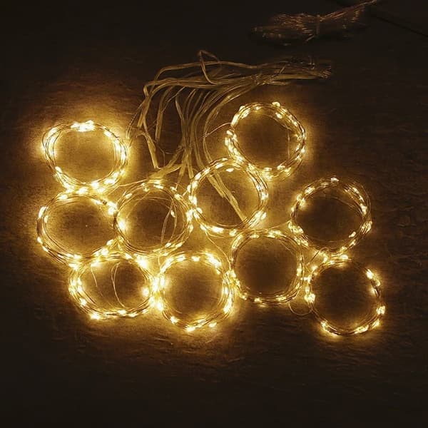 USB-drevne gardinlys LED – 8 moduser, solcellelading, vanntette festlys_TF_TF Gul 100 LED（3*1m）