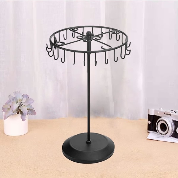 Roterende halskjedeholder Smykker Organizer Display Stand 14-tommer med 23 kroker Svart, kort-svart, 8,27*5,9*13,8tommer (HS01)