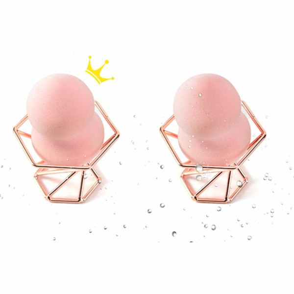 2 st sminkpuffhållare i metall, sminkpuff torkställ (roséguld)