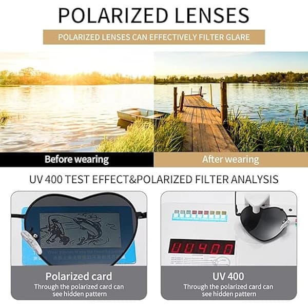 Hjerteformede solbriller til kvinder, polariserede, metalstel, trendy, søde, hjerteformede solbriller, UV400-beskyttelse Sort_tfrf