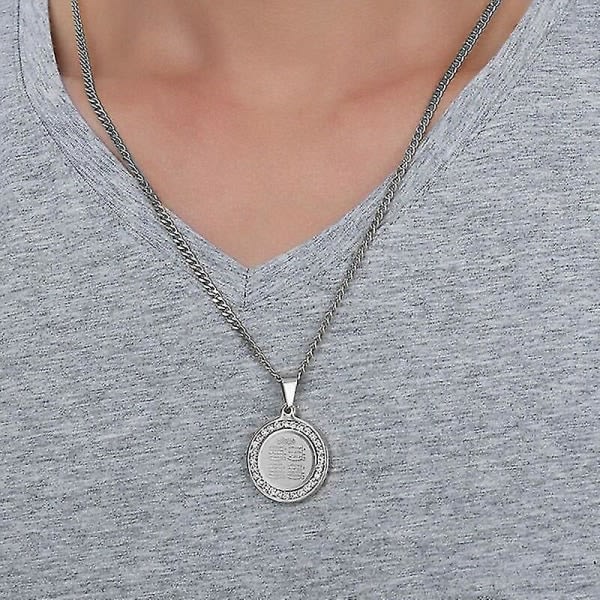 Islamiska Religiösa Mantra Runt Hängsmycke För Män Ord Hänge Med Kristall Religiös Totem Smycken Alfabet Halsband Guld-färg