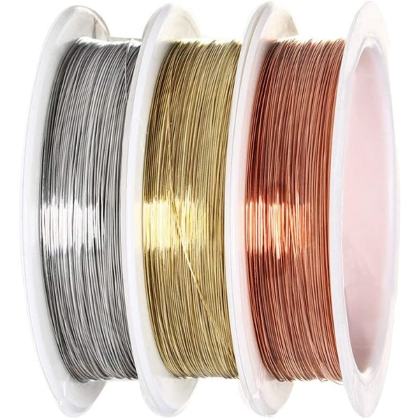 CDQ Smycketråd, 0,3 mm, guld, hopea, koppar, 3 rullaa (15m*3 mm)