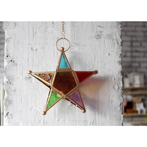 Femuddig stjärna kandelaber hängande glaslykta i marockansk stil (1 stycke, färgglad) zdq